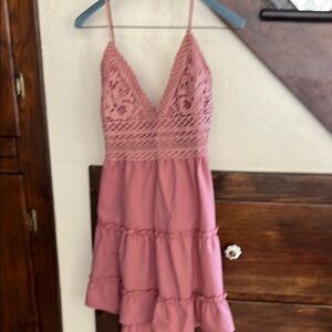 Pink Lace V-Neck Dress